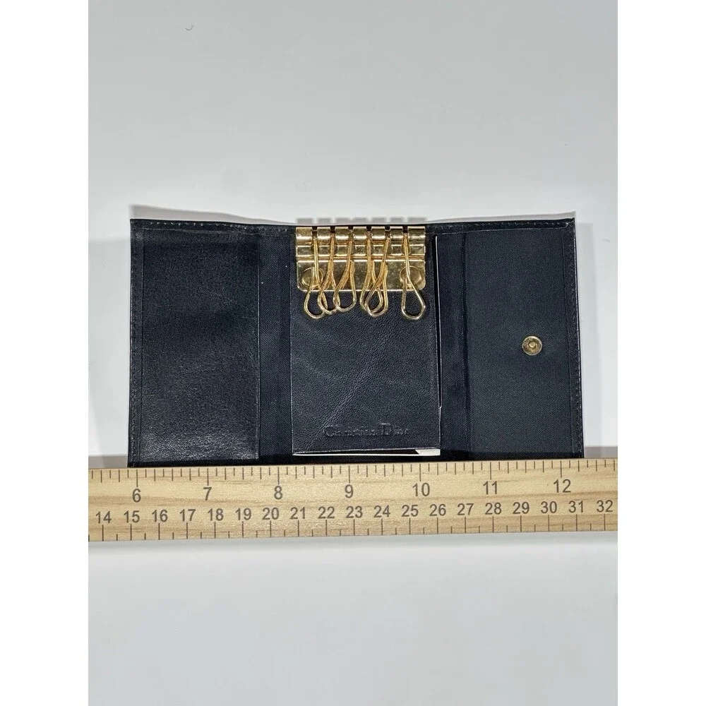 Vintage Christian Dior Genuine Key Case Leather Holder Black Color Designer 90s